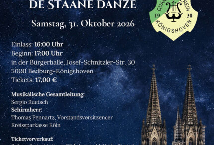 Der MGV Quartettverein 1930 Königshoven e. V. lädt am 31. Oktober 2026 zum Herbstkonzert in die Bürgerhalle Königshoven ein.