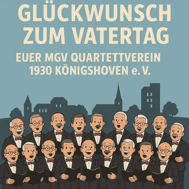Ob Bass, Tenor oder mit schiefer Note – Papa trifft immer den richtigen Ton… besonders beim Grillen! 🎶🔥 Glückwünsche zum Vatertag! 🍻🥳 Lasst es euch gut gehen und seid schön lieb zueinander! 😉
Euer MGV Quartettverein 1930 Königshoven e. V. 
.
.
.
(Grafik: KI 🤖 generiert via @chatgpt)
#vatertag #männertag #glückwünsche #christihimmelfahrt #bedburg #königshiven #mgv #quartettverein #singenmachtspass #chorprobe #männergesangverein #rheinland #rheinerftkreis
