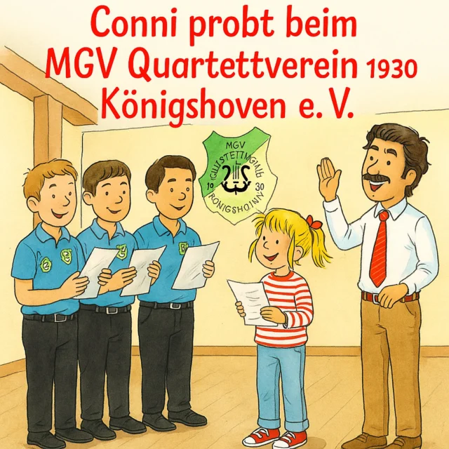 Macht es wie Conni und kommt heute Abend, 19:00 Uhr, in den kühlen Keller unseres Probenlokals (Hotel „Zum Casino“ Maaßen, direkt neben der Bürgerhalle in 50181 Bedburg-Köbigshoven). Bei Musik, Spaß und einem erfrischenden Getränk starten wir so gemeinsam musikalisch beschwingt ins heiße Sommerwochenende! 🎼🎶🎹☀️😎
.
.
.
(Bild mit KI 🤖 generiert.) 
#conni #mgv #quartettverein #königshoven #chorprobe #hotelzumcasinaaßen #singenmachtspass #probe #probenlokal