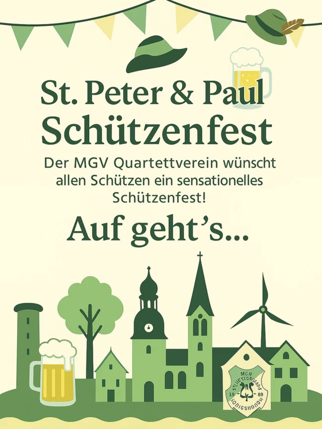 Wir wünschen unseren Freunden der St. Sebastianus Schützenbruderschaft Königshoven sowie unserem diesjährigen Schützenkönig @andi.jobs.9 nebst Gattin und Familie ein sensationelles Schützenfestwochenende 🫎🥁🎺 bei kaiserlichem Wetter! - Let‘s fetz & lasst es krachen! 🥳🎉🪩🍾🎊
Liebe Grüße aus der Nachbarschaft, Euer MGV Quartettverein 1930 Königshoven e. V. 
.
.
.
(Grafik KI generiert) 
#königshoven #schützenfest @btk1911koenigshoven @kfg.koenigshoven #kingandi #kingstown #lebeliebelache #mgv #quartettverein #bedburg #rheinerftkreis @frankrock_rek #quartettvereinfamilie @georgjobs #wennettrömmelchejeht #merkummemetallemannvorbei #partymoduson #partydeluxe #schützenplatz #stsebastianusschützenbruderschaft